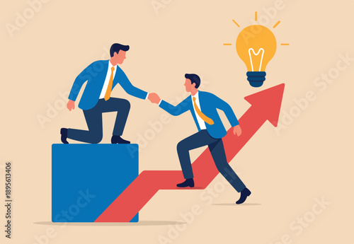  Partnership help team to get solution and win together, success teamwork or support to develop new idea, cooperate or collaborate, companion concept, helpful businessman support coworker for success
