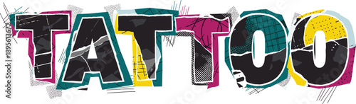 Colorful tattoo lettering illustration with vibrant ink splatters and bold fonts, showcasing a creative art piece from a close-up viewpoint