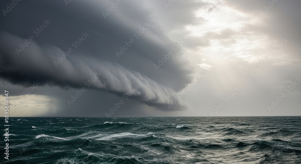 Fototapeta premium Dramatic Storm Clouds Over the Ocean with Rough Seas.