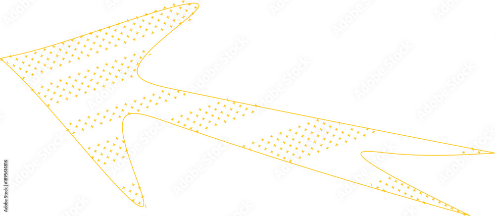 Fototapeta premium Minimalist vector illustration of a stylized, organic-shaped arrow pointing left, featuring a yellow outline and internal dotted pattern.