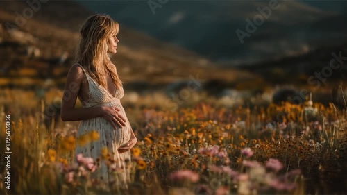 Wallpaper Mural Pregnant woman in field of flowers outdoors in soft natural light Torontodigital.ca