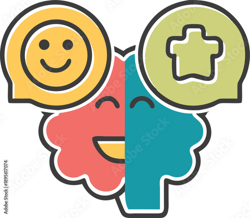 Mental Health Concept Illustration with Emotional Balance and Positive Mood Icons