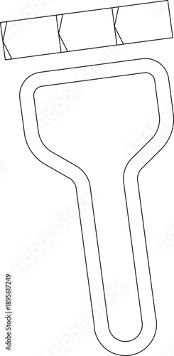 Minimalist vector outline of a hand tool, likely a scraper or putty knife, featuring a broad flat blade and a simple ergonomic handle.