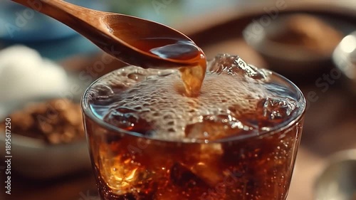 Wallpaper Mural Refreshing beverage poured over ice in a glass against a soft background Torontodigital.ca