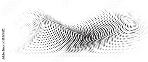 Flowing Wave Dot Halftone Pattern: Curve Gradient Shape on Transparent Background. Suitable for AI, Tech, Network, Digital, Science, and Technology Themes.