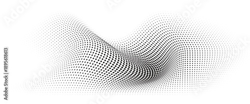 Flowing Wave Dot Halftone Pattern: Curve Gradient Shape on Transparent Background. Suitable for AI, Tech, Network, Digital, Science, and Technology Themes.
