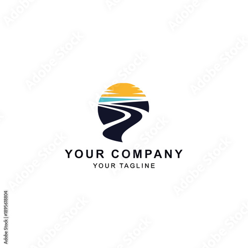 Abstract road leading to a sunset over water.