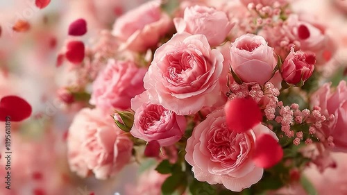 Wallpaper Mural Romantic rose bouquet with floating petals soft focus floral arrangement Torontodigital.ca