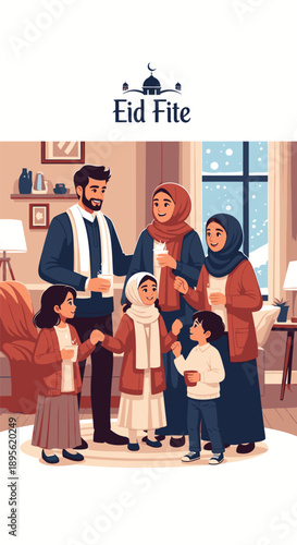 Family Standing Together in Living Room.