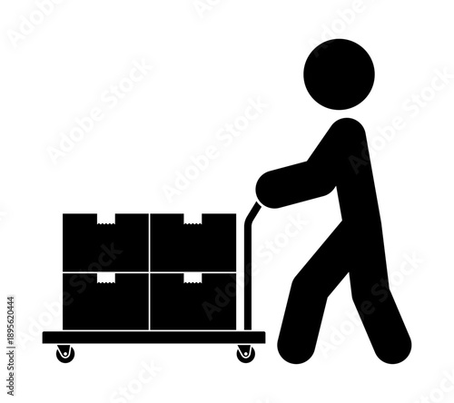 台車で段ボール箱を運ぶ人