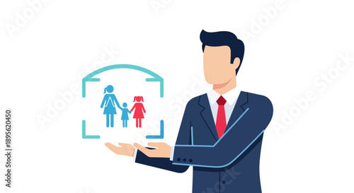 Family Insurance Agent Providing Social Security and Protection Coverage Plan - Financial Advisor Concept.