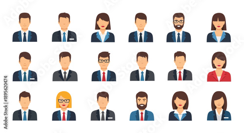 Business Avatars Set. Diverse Profile Icons for Corporate Team, User Interface, and Office Staff.