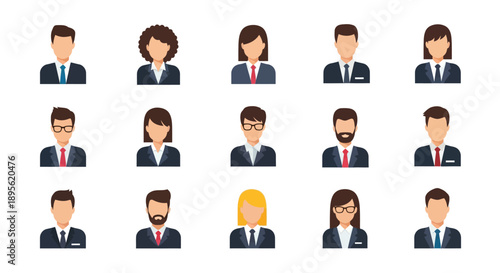 Diverse Business People Avatar Icon Set. Professional User Profile Pictures Collection for Corporate Team, UI/UX, and Website Design.