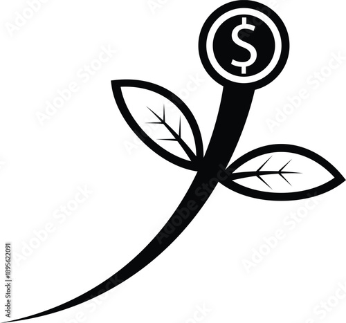 Minimalist Investment Growth Icon – Sprouting Dollar Plant Symbol.
