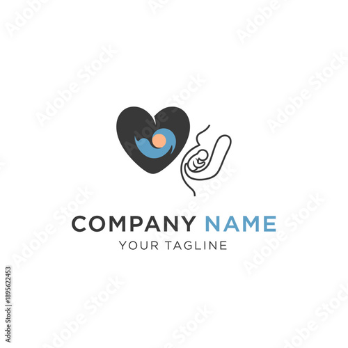 Heart and Fetus Line Art Logo Design for Company Branding.