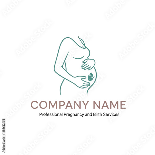Pregnant Woman Silhouette with Baby Handprint on Belly Logo Design.