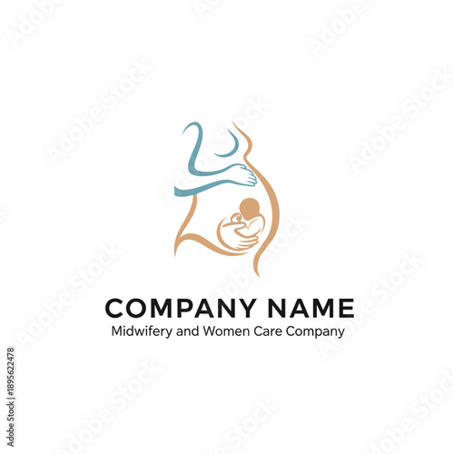 Pregnant Woman Silhouette with Baby Inside Logo Design.