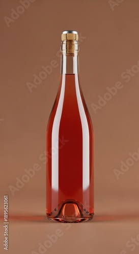 Elegant bottle of ros? wine on a brown background.