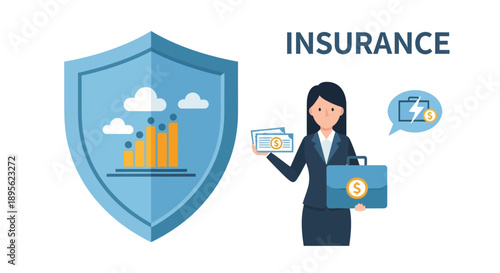 Insurance Agent Offering Financial Security and Protection Services. Flat Vector Illustration of Risk Management, Policy, and Investment Growth.