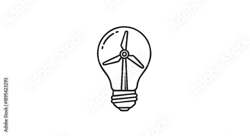 Eco-friendly light bulb with wind turbine icon illustrating sustainable energy solutions and green power generation, symbolizing innovation in renewable technology for a brighter future