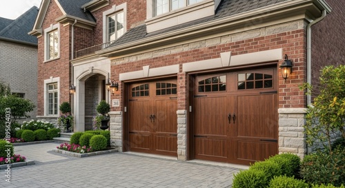 Elegant Brick Home with Two-Car Garage and Landscaping.