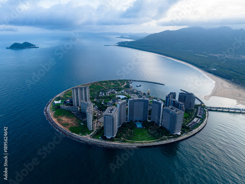 Aerial view of Sun and Moon Bay in Wanning, Hainan (Rongchuang development)