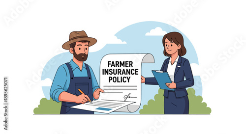 Farmer Signing Insurance Policy. Agent Explaining Agricultural Risk Management and Crop Protection Contract Agreement.