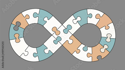 A figure-eight shape made of interlocking puzzle pieces with colors