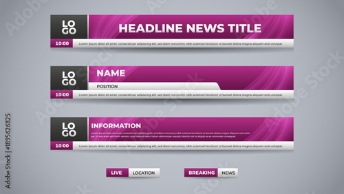 set group news purple lower third for television channel template