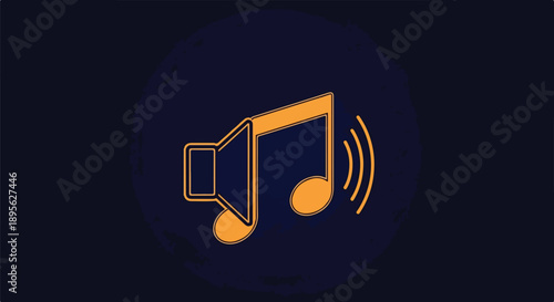 A musical note and speaker icon on a dark blue background