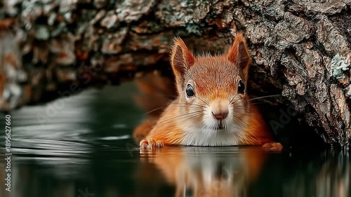 Wallpaper Mural Squirrel in water looking at the camera with natural environment backdrop Torontodigital.ca