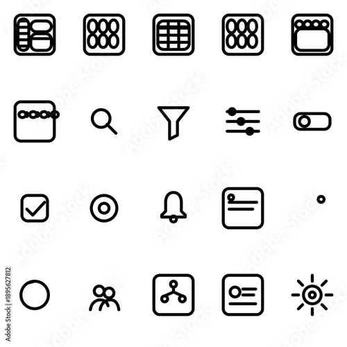 Profile Admin Layout & Navigation UI icon set - rounded outline SVG sheet (20 icons)