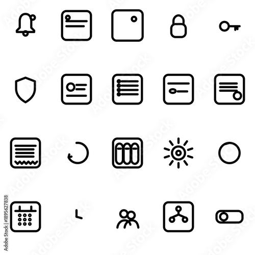 Operations, alerts, security & billing controls UI icon set - rounded outline SVG sheet (20 icons)