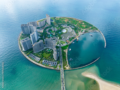Aerial view of Sun and Moon Bay in Wanning, Hainan (Rongchuang development)
