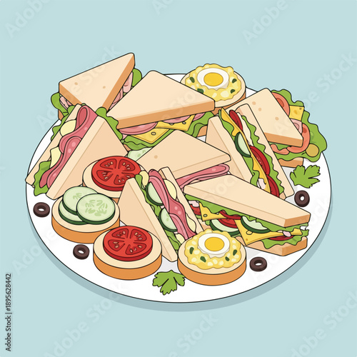 A plate overflowing with a vibrant assortment of assorted sandwiches