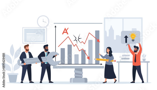 Business team analyzing financial crisis and developing solutions for improvement.