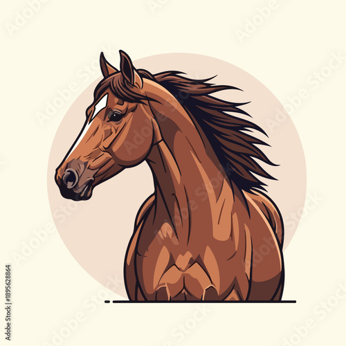 A regal chestnut equine portrait, side profile with a white face stripe