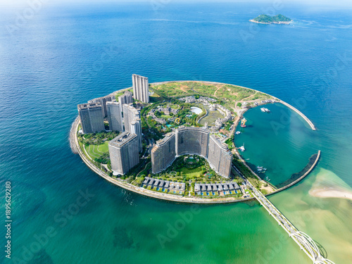 Aerial view of Sun and Moon Bay in Wanning, Hainan (Rongchuang development)