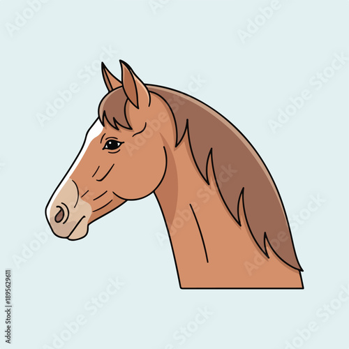 A side view of a horse's head in warm brown and white