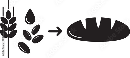 Agriculture and Food Production Icon Set – Wheat, Water and Bread Symbol