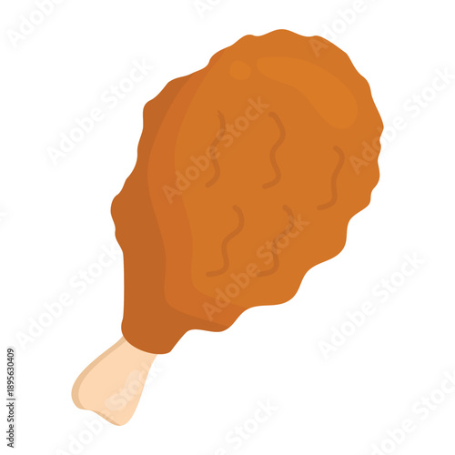 Crispy fried chicken leg drumstick flat illustration. Suitable for clip art, stickers, flat design illustration, etc