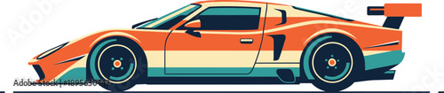 Retro Sports Car Side View in Flat Vector Style