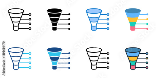 Sales funnel icons set multiple style collection. Editable stroke 

