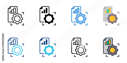 Custom reports icons set multiple style collection. Editable stroke 
