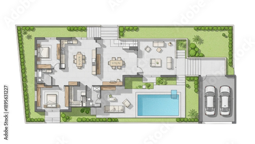 Modern Luxury House Floor Plan with Swimming Pool and Garage Architectural Design Layout