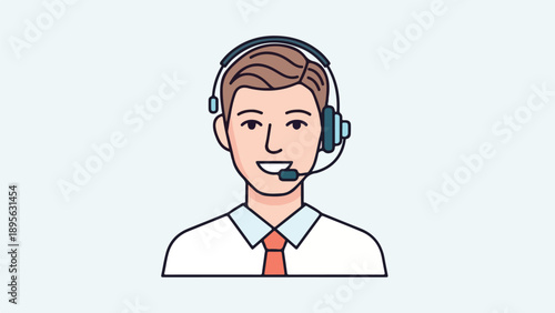 A smiling man wearing a headset and tie, a customer service icon