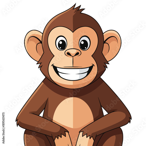 Photography A smiling monkey cartoon with brown fur, tan face, and big eyes