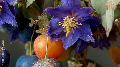 Wallpaper Mural Vibrant blue flowers and fruits with color contrast and detailed texture Torontodigital.ca