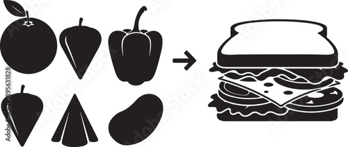 Food Ingredients to Burger Process Infographic Icon