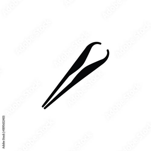Simple black silhouette of a pair of tweezers on a white background